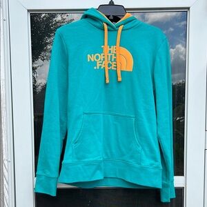 The North Face Turquoise Hoodie with Yellow Logo